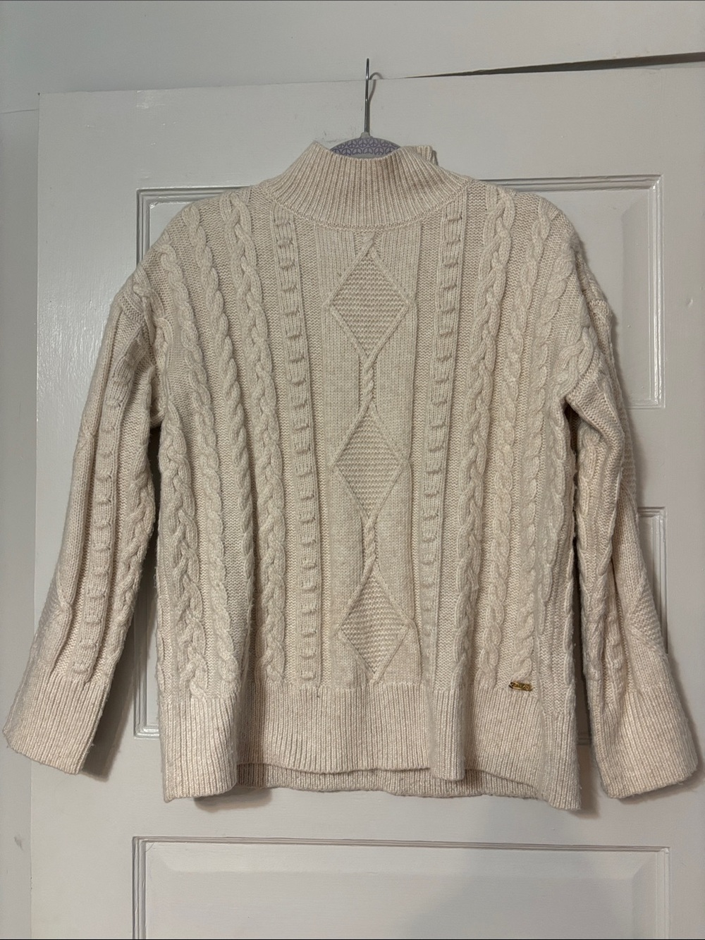Calvin Klein Cream Cable-Knit Turtleneck Sweater